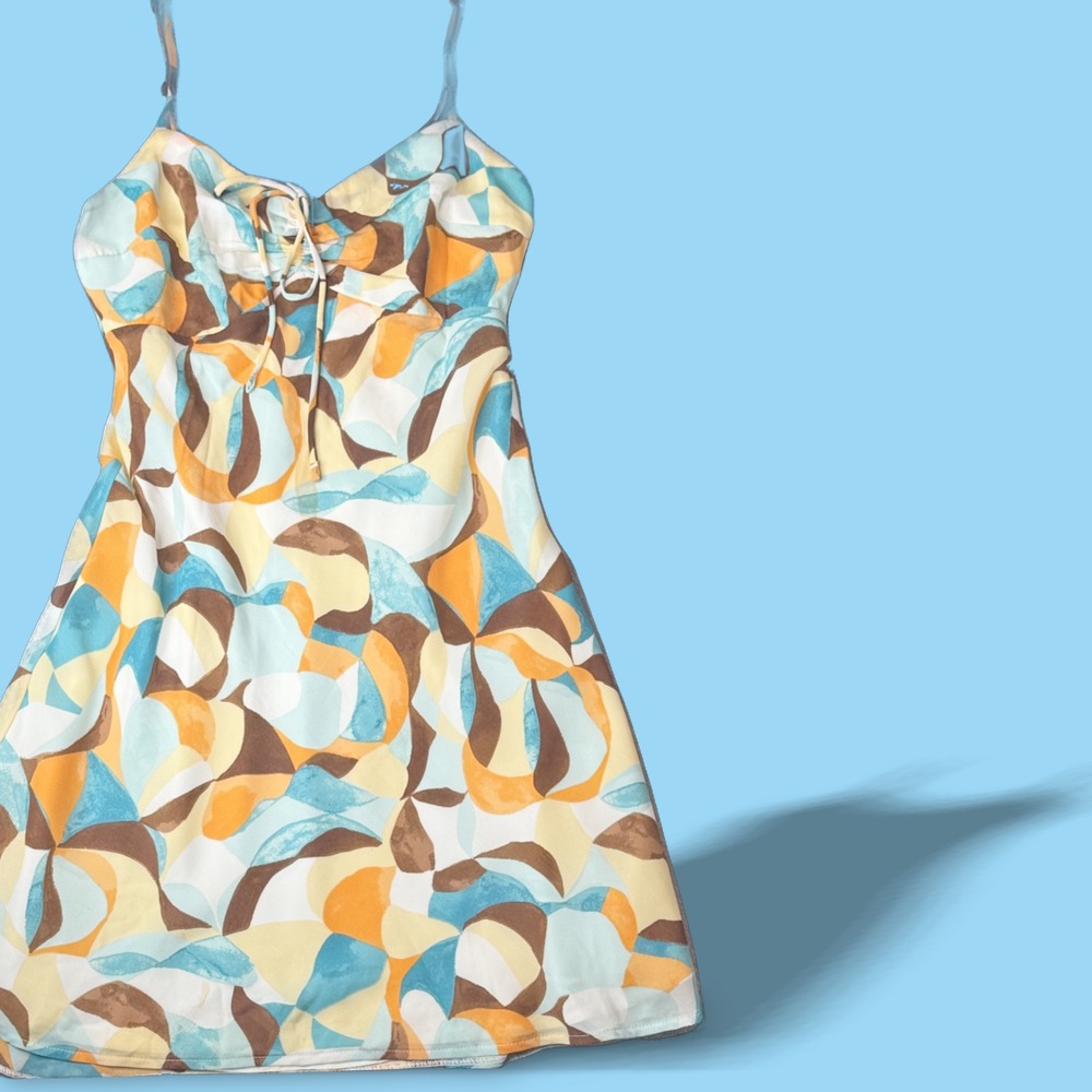 Abercrombie Fitch Slip Mini Dress Y2K Abstract‎ Print Tie Front Women XS